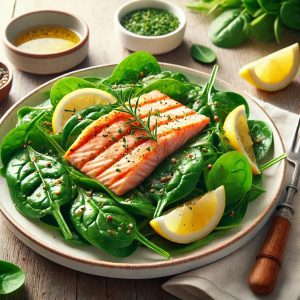 Ensalada de Espinacas con Salmon y Vinagreta de Limon