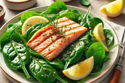 Ensalada de Espinacas con Salmon y Vinagreta de Limon