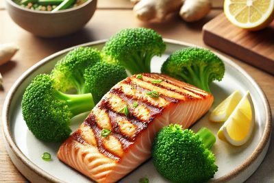Salmon a la Parrilla con Brocoli y Jengibre