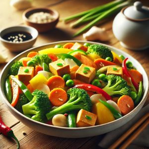 Salteado de Verduras con Tofu y Jengibre