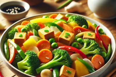 Salteado de Verduras con Tofu y Jengibre