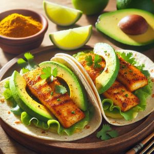 Tacos de Pescado con Curcuma y Aguacate